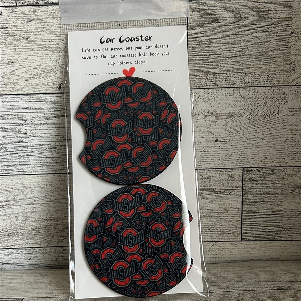 Red and Black Ohio State Car Coasters